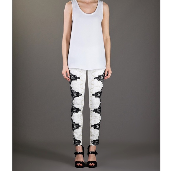 7FAM lace pattern printed color block skinny jeans - Picture 5 of 8